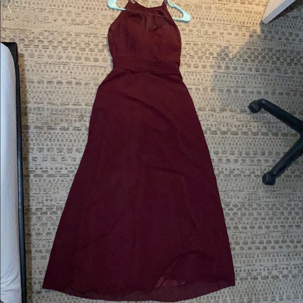 High neck maroon sheer dress